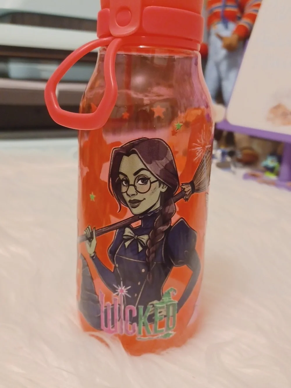 Halloween Witch Red Water Bottle with Carry Handle Plastic Bottle